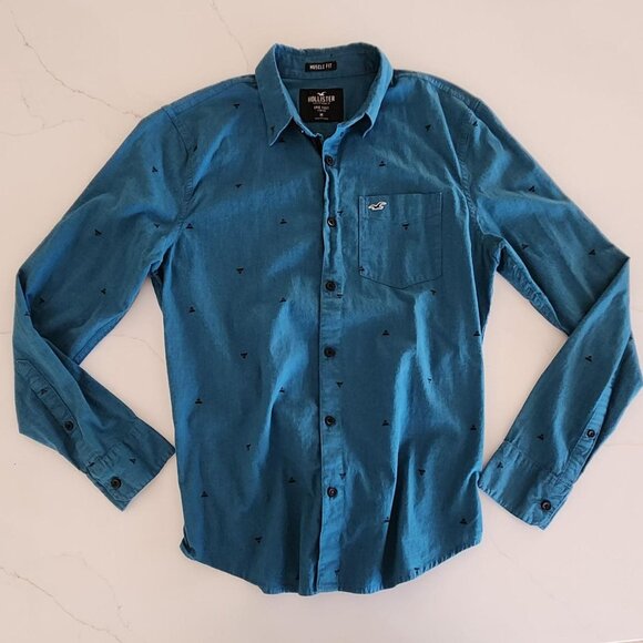 Hollister Sz M Epic Flex Stretch Button Down Shirt Muscle Fit Long Sleeve Casual - Picture 1 of 10